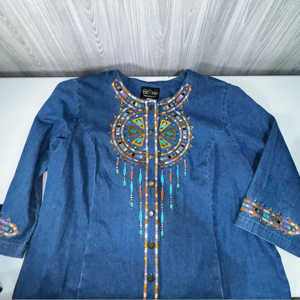 Bob Mackie Denim Top with Colorful Embroidery - Picture 7 of 7